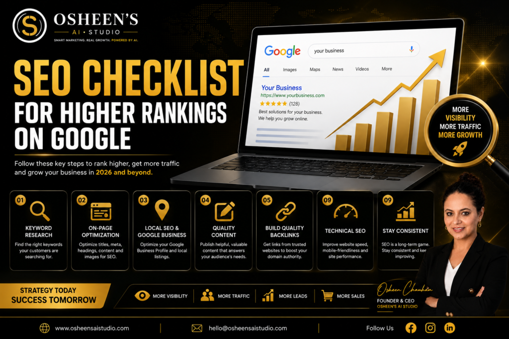 SEO CHECKLIST for HIGHER RANKING ON GOOGLE (OSHEEN'S AI STUDIO)